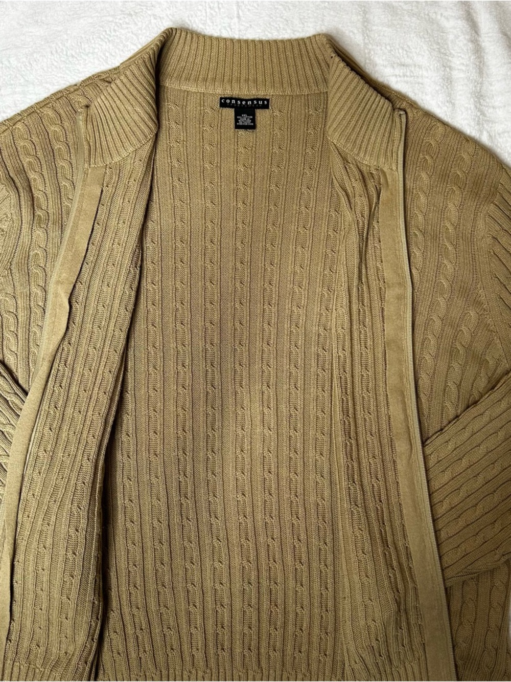 Consensus Men's Cable Knit Zip-Front Cardigan - Tan - Picture 2 of 6
